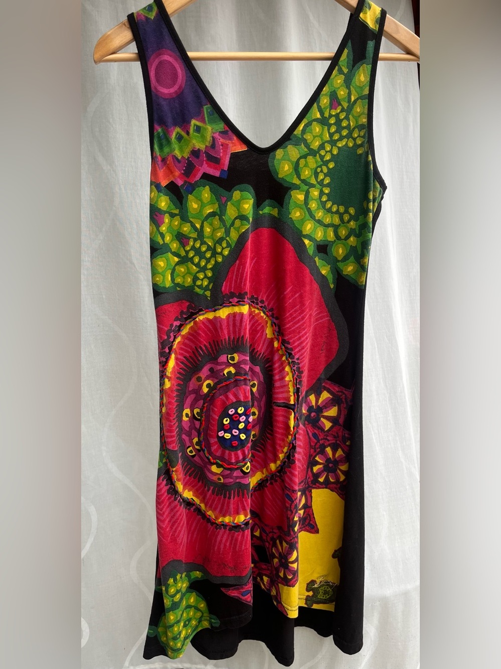Desigual Graphic Floral Mandala Tank Dress Tunic Top Embroidered Cotton Small